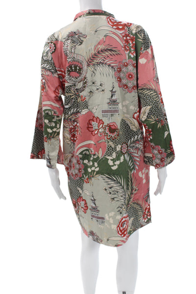 Natori Womens Tunic Collared Floral 3/4 Sleeve Short Size S