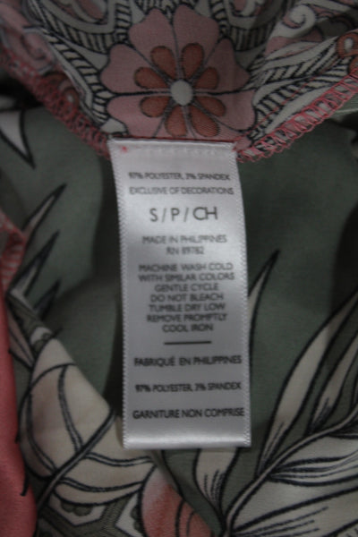 Natori Womens Tunic Collared Floral 3/4 Sleeve Short Size S