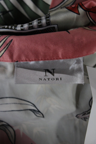 Natori Womens Tunic Collared Floral 3/4 Sleeve Short Size S