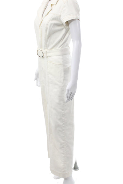 Paige Women White Collared Short Sleeve Jumpsuit Buckle Size 4