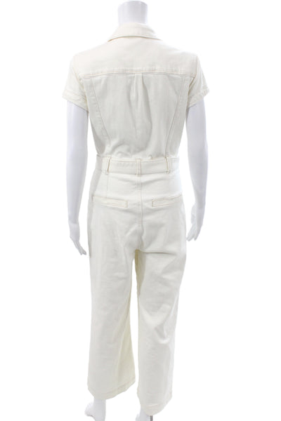 Paige Women White Collared Short Sleeve Jumpsuit Buckle Size 4