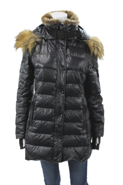 S13 NYC Womens Black Nylon Puffer Jacket Snap Closure Long Sleeve Size S