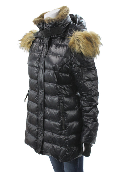 S13 NYC Womens Black Nylon Puffer Jacket Snap Closure Long Sleeve Size S
