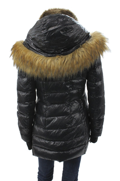 S13 NYC Womens Black Nylon Puffer Jacket Snap Closure Long Sleeve Size S
