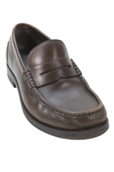 Zara Mens Leather Round Toe Slip-On Dress Loafers Brown Size 12