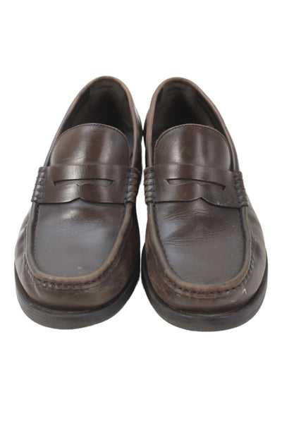 Zara Mens Leather Round Toe Slip-On Dress Loafers Brown Size 12