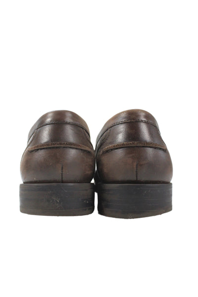 Zara Mens Leather Round Toe Slip-On Dress Loafers Brown Size 12