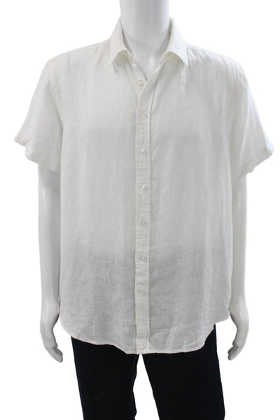 Quince Mens Linen Collared Long Sleeve Button-Down Shirt White Size M