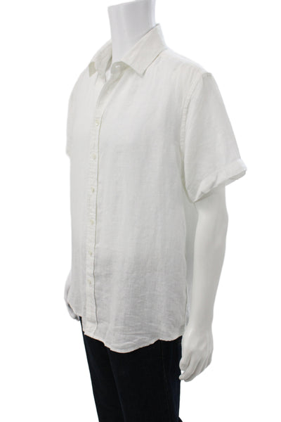 Quince Mens Linen Collared Long Sleeve Button-Down Shirt White Size M