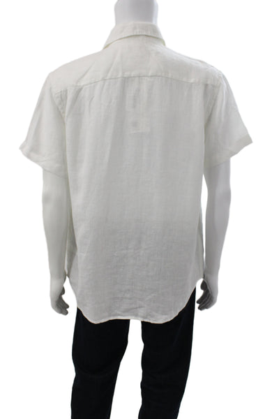 Quince Mens Linen Collared Long Sleeve Button-Down Shirt White Size M