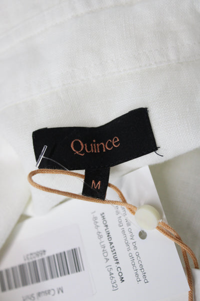 Quince Mens Linen Collared Long Sleeve Button-Down Shirt White Size M