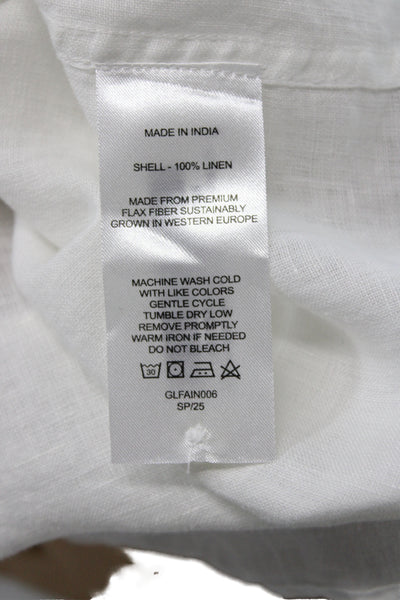 Quince Mens Linen Collared Long Sleeve Button-Down Shirt White Size M