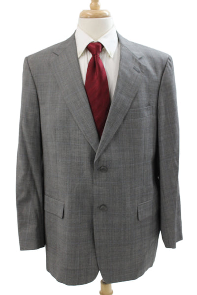 Hart Schaffner Marx Mens 2 Piece Plaid Gray Suit Jacket Button Classic Size 44