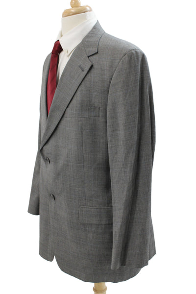Hart Schaffner Marx Mens 2 Piece Plaid Gray Suit Jacket Button Classic Size 44