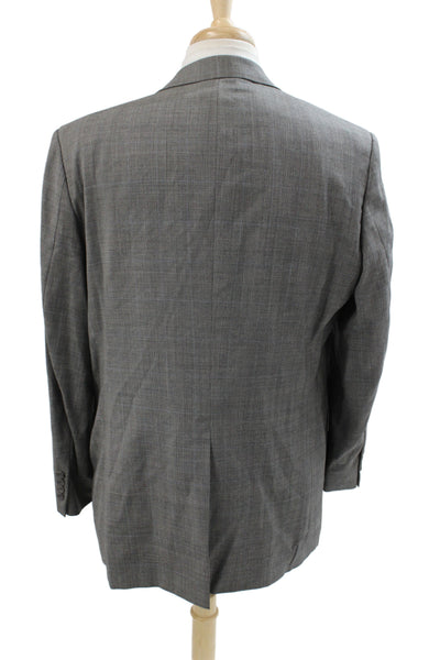 Hart Schaffner Marx Mens 2 Piece Plaid Gray Suit Jacket Button Classic Size 44