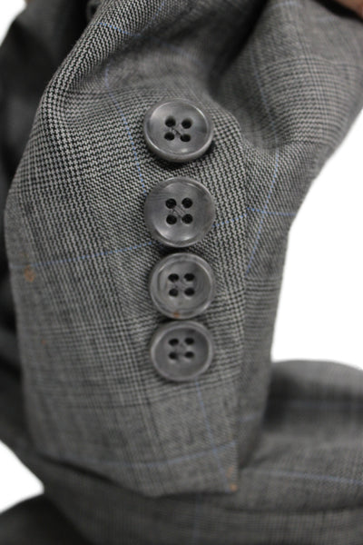 Hart Schaffner Marx Mens 2 Piece Plaid Gray Suit Jacket Button Classic Size 44
