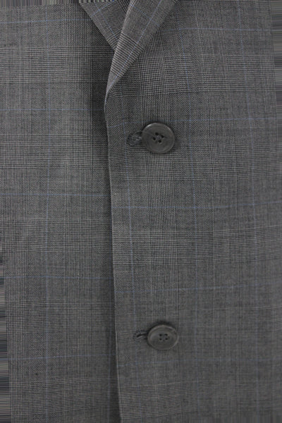 Hart Schaffner Marx Mens 2 Piece Plaid Gray Suit Jacket Button Classic Size 44