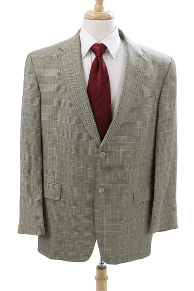 Hart Schaffner Marx Men Gray Wool Plaid Blazer Button Closure Size M