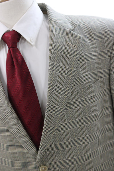 Hart Schaffner Marx Men Gray Wool Plaid Blazer Button Closure Size M