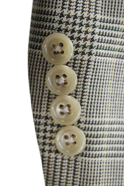Hart Schaffner Marx Men Gray Wool Plaid Blazer Button Closure Size M