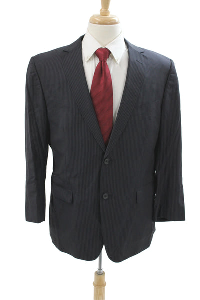 Z Zegna Mens 2 Piece Striped Black Wool Suit Jacket Button Classic Size 52