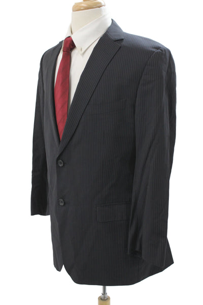 Z Zegna Mens 2 Piece Striped Black Wool Suit Jacket Button Classic Size 52