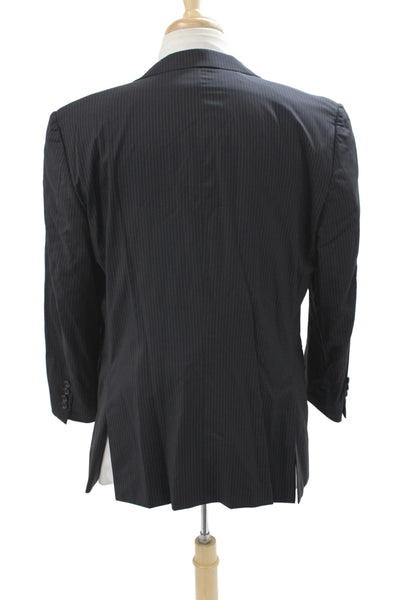 Z Zegna Mens 2 Piece Striped Black Wool Suit Jacket Button Classic Size 52