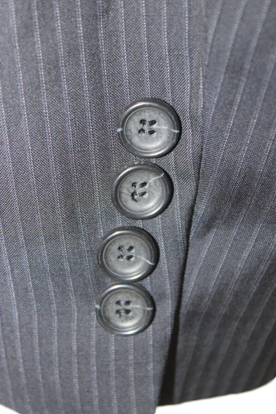 Z Zegna Mens 2 Piece Striped Black Wool Suit Jacket Button Classic Size 52
