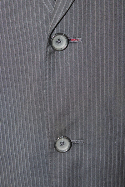 Z Zegna Mens 2 Piece Striped Black Wool Suit Jacket Button Classic Size 52