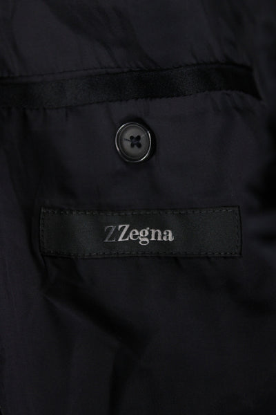 Z Zegna Mens 2 Piece Striped Black Wool Suit Jacket Button Classic Size 52