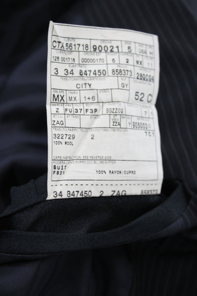 Z Zegna Mens 2 Piece Striped Black Wool Suit Jacket Button Classic Size 52