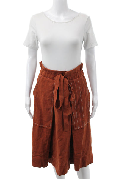 Sonia Rykiel Women Skort Orange Linen Tie Waist Knee Length Size 36