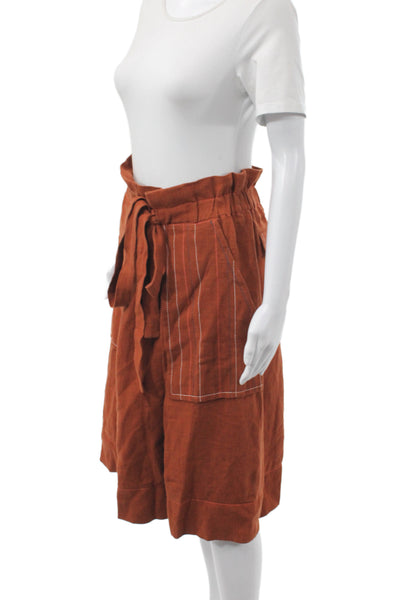 Sonia Rykiel Women Skort Orange Linen Tie Waist Knee Length Size 36