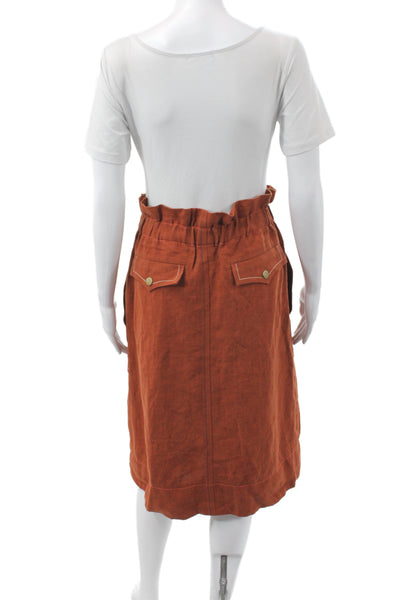 Sonia Rykiel Women Skort Orange Linen Tie Waist Knee Length Size 36