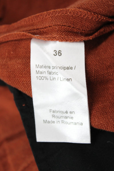 Sonia Rykiel Women Skort Orange Linen Tie Waist Knee Length Size 36