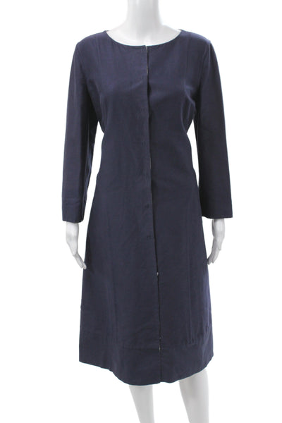 Alberta Ferretti Women Jacket Dress Blue Long Sleeve Button Knee Length Size 8