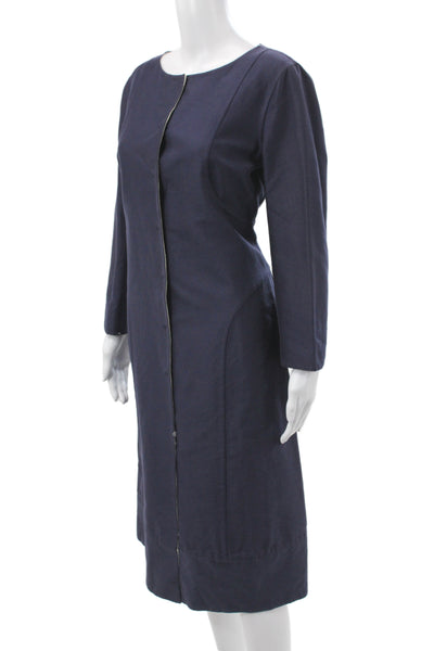 Alberta Ferretti Women Jacket Dress Blue Long Sleeve Button Knee Length Size 8