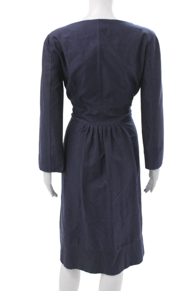 Alberta Ferretti Women Jacket Dress Blue Long Sleeve Button Knee Length Size 8