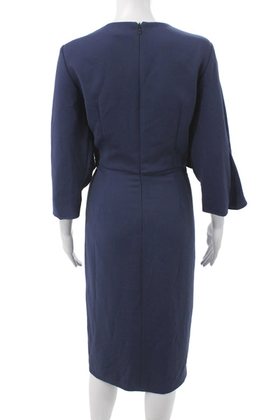 Badgley Mischka Women Sheath Dress Blue Knee Length 3/4 Sleeve Size 10