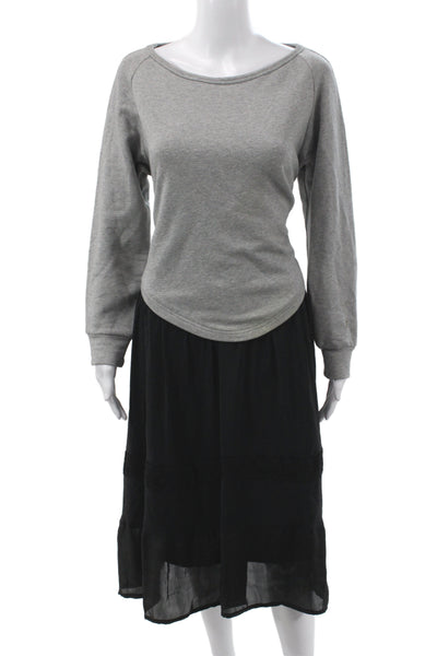 No21 Women Basic Gray Boat Neck Long Sleeve T-Shirt Cotton Size L