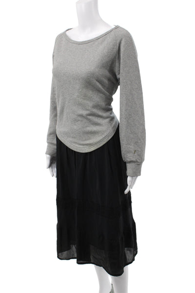 No21 Women Basic Gray Boat Neck Long Sleeve T-Shirt Cotton Size L