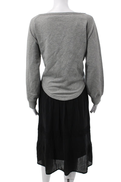 No21 Women Basic Gray Boat Neck Long Sleeve T-Shirt Cotton Size L