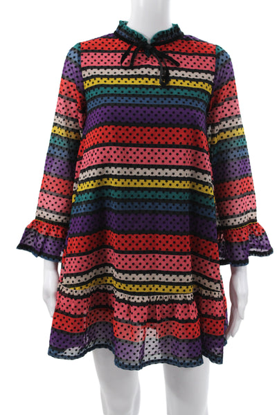 Sonia Rykiel Girls Back Zip Long Sleeve Star Striped Dress Multi Size 12