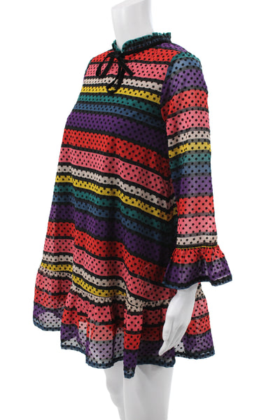 Sonia Rykiel Girls Back Zip Long Sleeve Star Striped Dress Multi Size 12