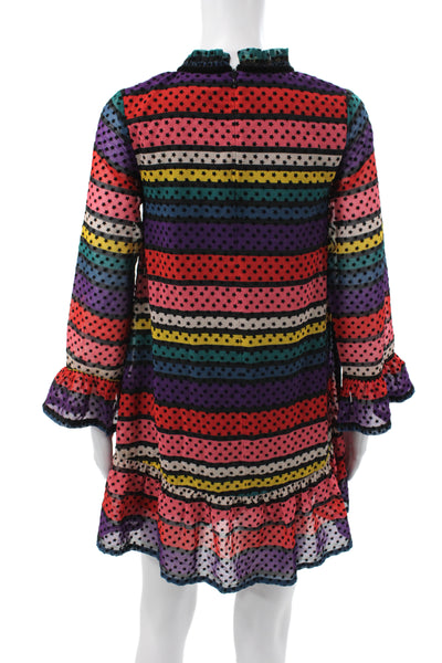 Sonia Rykiel Girls Back Zip Long Sleeve Star Striped Dress Multi Size 12