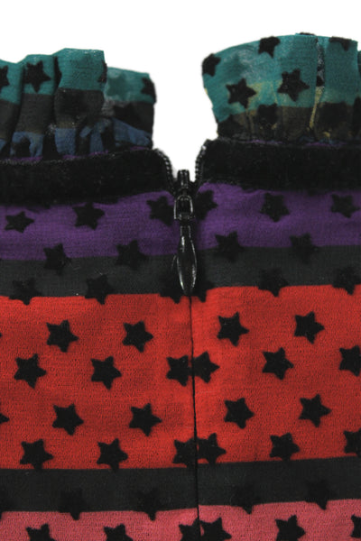 Sonia Rykiel Girls Back Zip Long Sleeve Star Striped Dress Multi Size 12