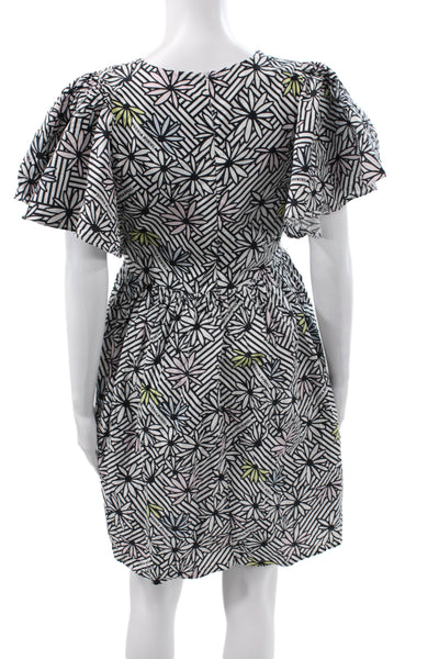 Sonia Rykiel Girls Back Zip Short Sleeve Floral Logo Dress Black White Size 16