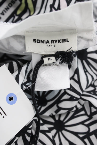 Sonia Rykiel Girls Back Zip Short Sleeve Floral Logo Dress Black White Size 16