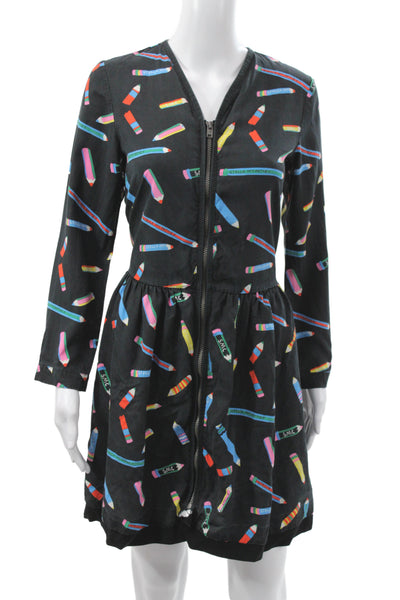 Stella McCartney Kids Girls Back Zip Long Sleeve Logo Pencil Dress Black Size 12