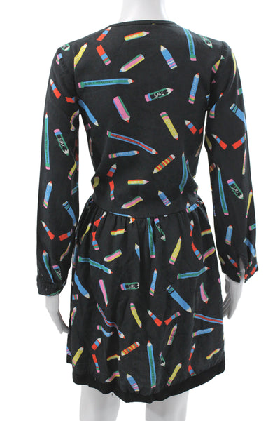 Stella McCartney Kids Girls Back Zip Long Sleeve Logo Pencil Dress Black Size 12